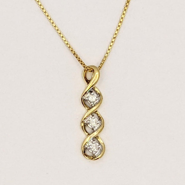10K .12 CARAT TOTAL WEIGHT DIAMOND ROUND PROMOTIONAL (2) TWIST ESTATE PENDANT & CHAIN 3.8 GRAMS