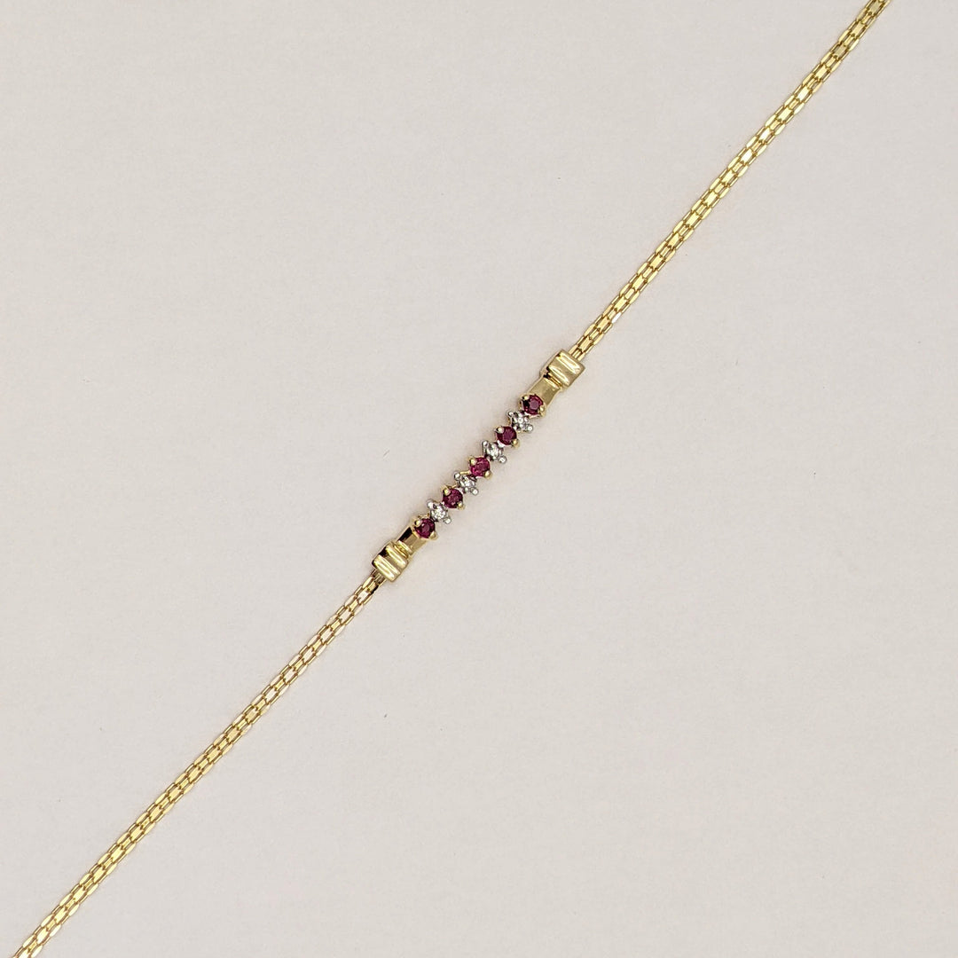 14K RUBY ROUND (5) 2MM WITH (4) MELEE ESTATE BRACELET 3.1 GRAMS