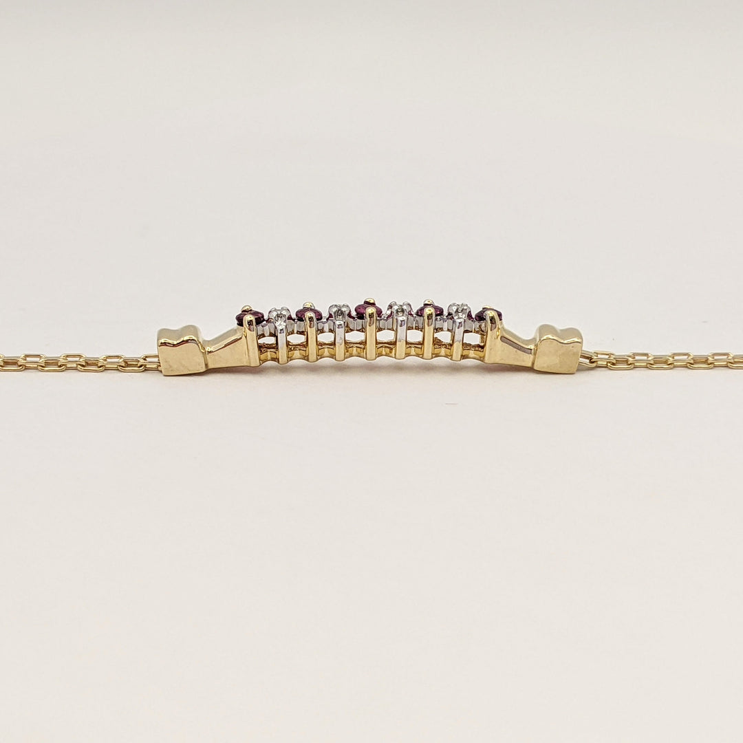 14K RUBY ROUND (5) 2MM WITH (4) MELEE ESTATE BRACELET 3.1 GRAMS