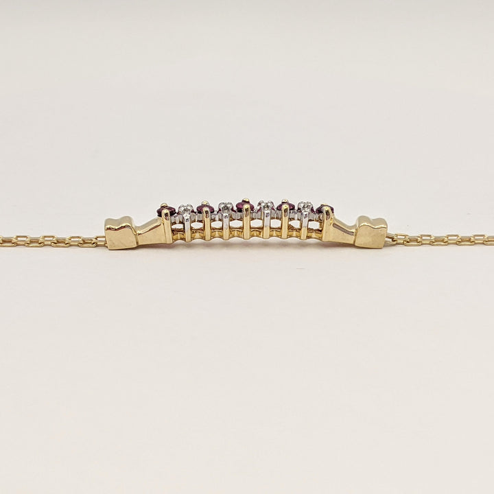14K RUBY ROUND (5) 2MM WITH (4) MELEE ESTATE BRACELET 3.1 GRAMS