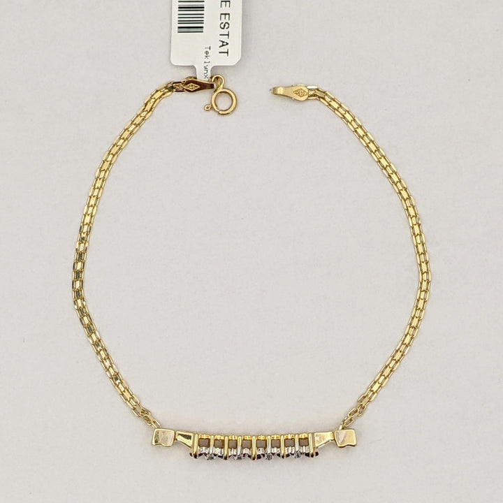 14K RUBY ROUND (5) 2MM WITH (4) MELEE ESTATE BRACELET 3.1 GRAMS