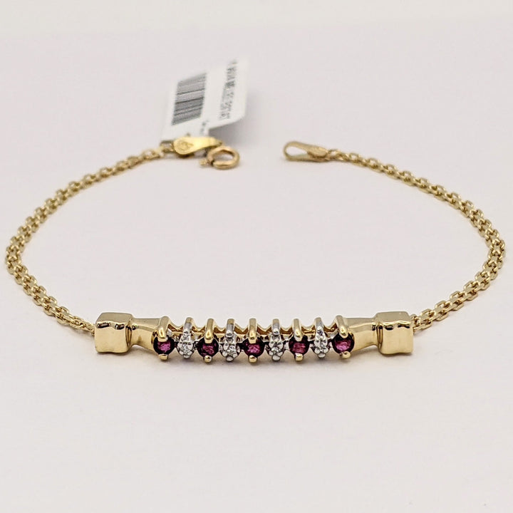 14K RUBY ROUND (5) 2MM WITH (4) MELEE ESTATE BRACELET 3.1 GRAMS