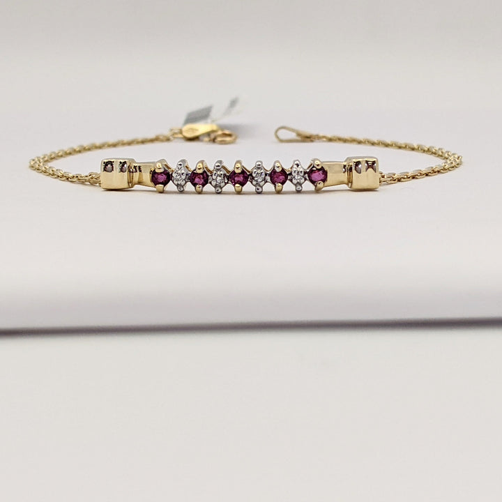 14K RUBY ROUND (5) 2MM WITH (4) MELEE ESTATE BRACELET 3.1 GRAMS