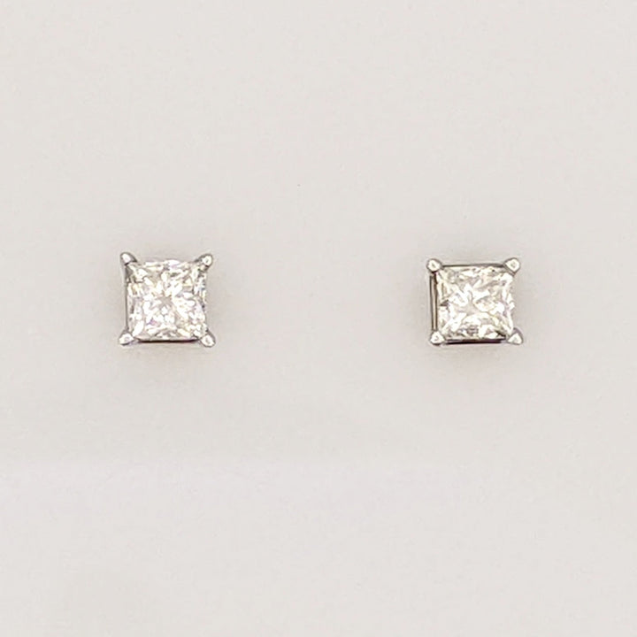 14K WHITE .47 CARAT TOTAL WEIGHT I1 I DIAMOND PRINCESS CUT (2) ESTATE STUD EARRINGS 0.6 GRAMS