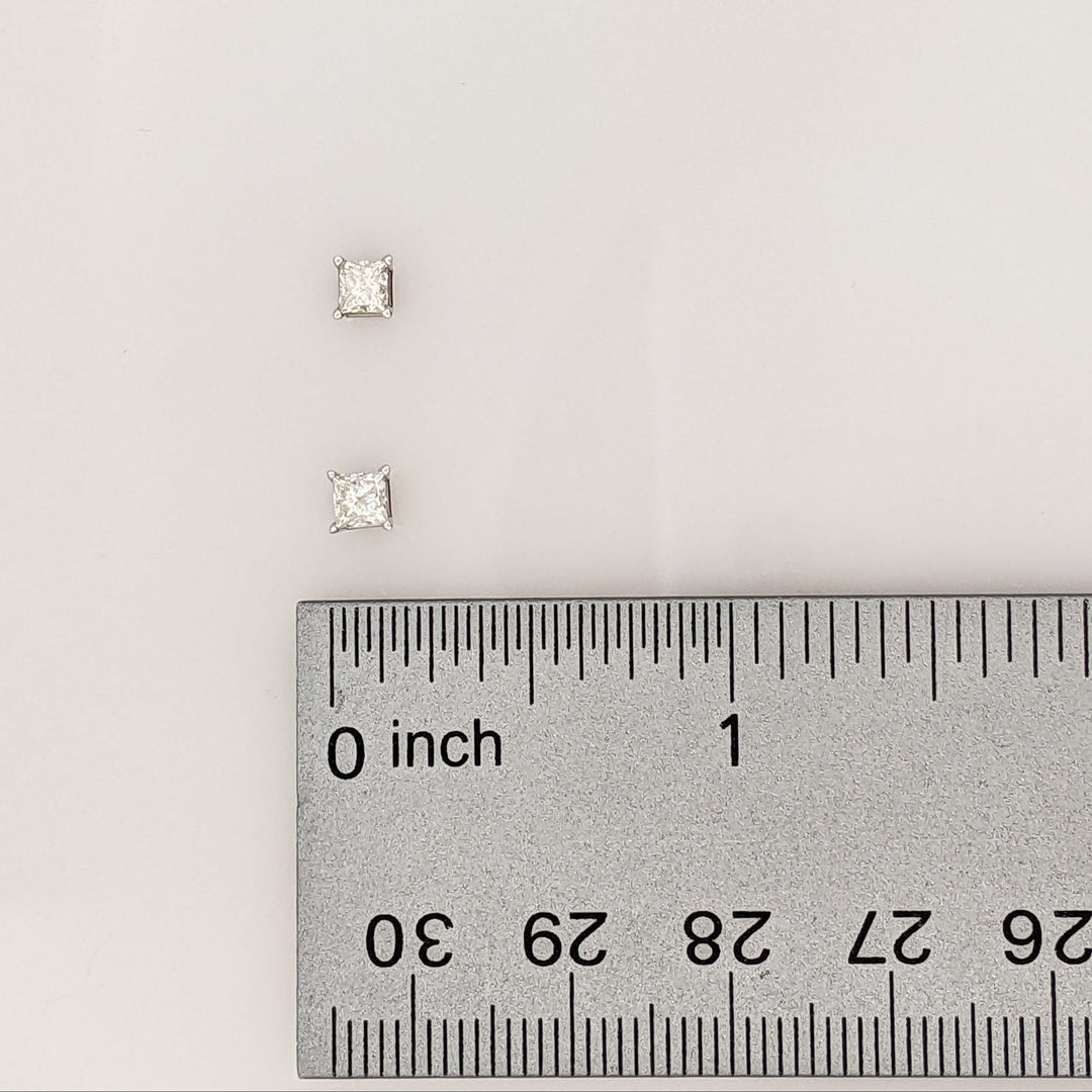 14K WHITE .47 CARAT TOTAL WEIGHT I1 I DIAMOND PRINCESS CUT (2) ESTATE STUD EARRINGS 0.6 GRAMS