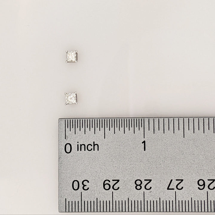 14K WHITE .47 CARAT TOTAL WEIGHT I1 I DIAMOND PRINCESS CUT (2) ESTATE STUD EARRINGS 0.6 GRAMS