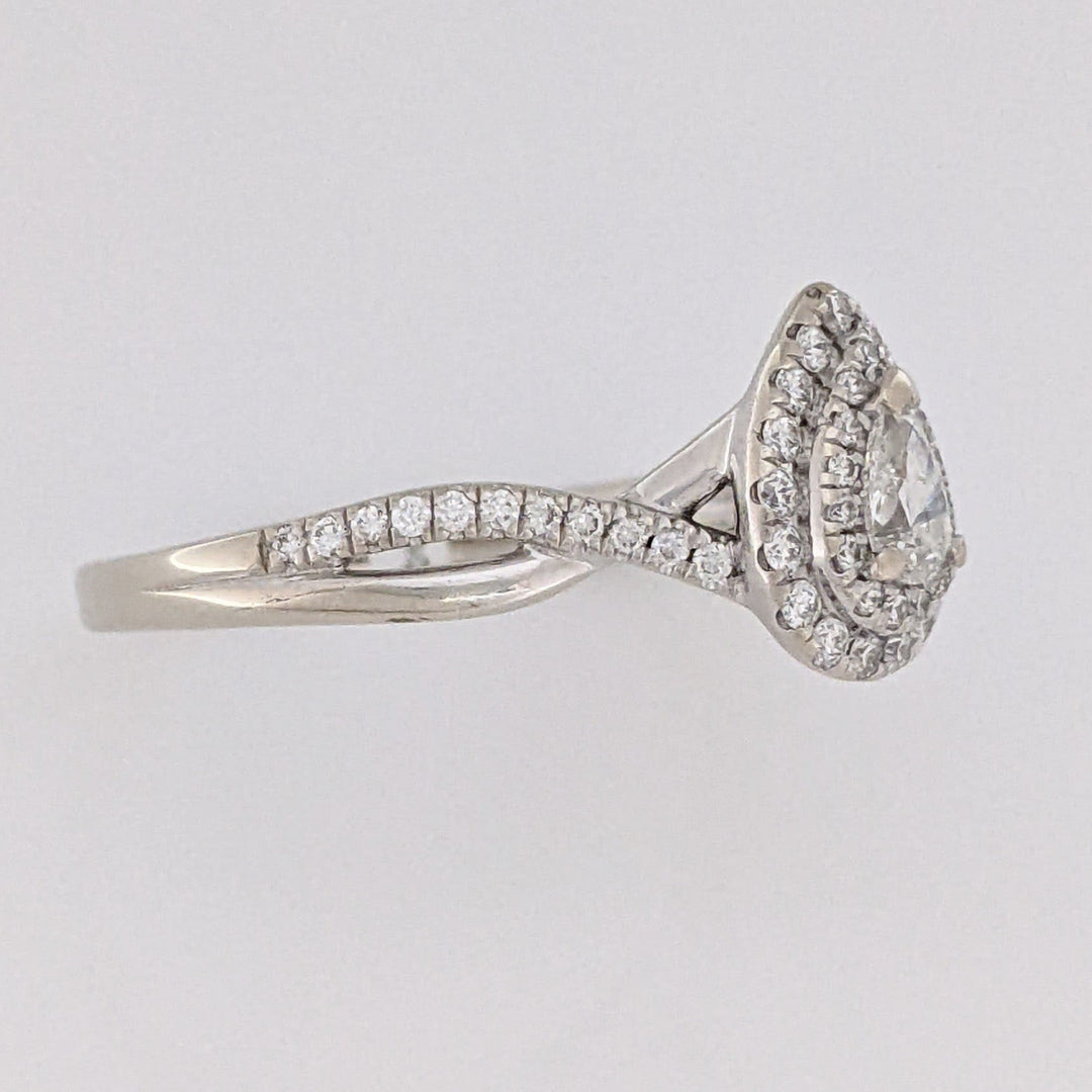 14K WHITE .66 CARAT TOTAL WEIGHT SI1 H DIAMOND PEAR (1) ROUND (54) DOUBLE HALO ESTATE RING 3.0 GRAMS