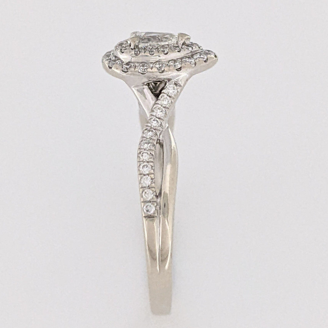14K WHITE .66 CARAT TOTAL WEIGHT SI1 H DIAMOND PEAR (1) ROUND (54) DOUBLE HALO ESTATE RING 3.0 GRAMS