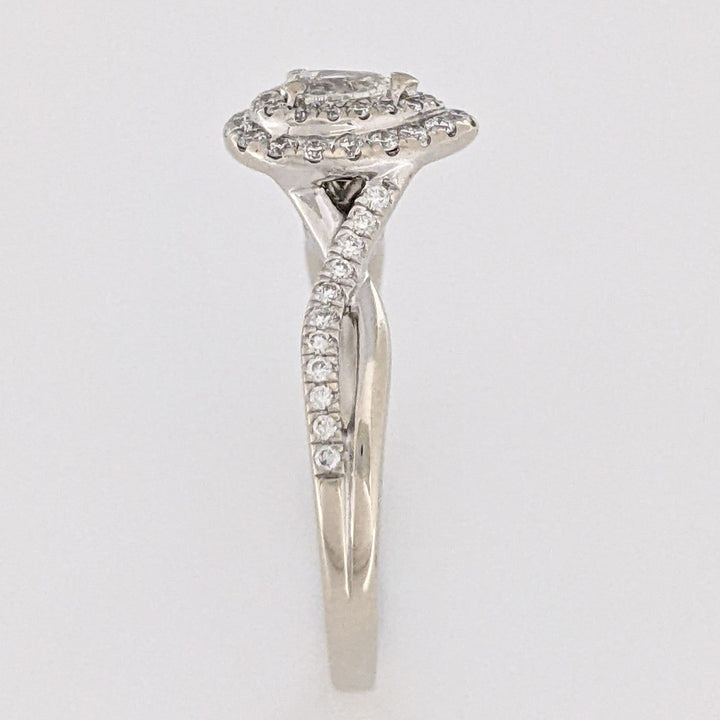 14K WHITE .66 CARAT TOTAL WEIGHT SI1 H DIAMOND PEAR (1) ROUND (54) DOUBLE HALO ESTATE RING 3.0 GRAMS