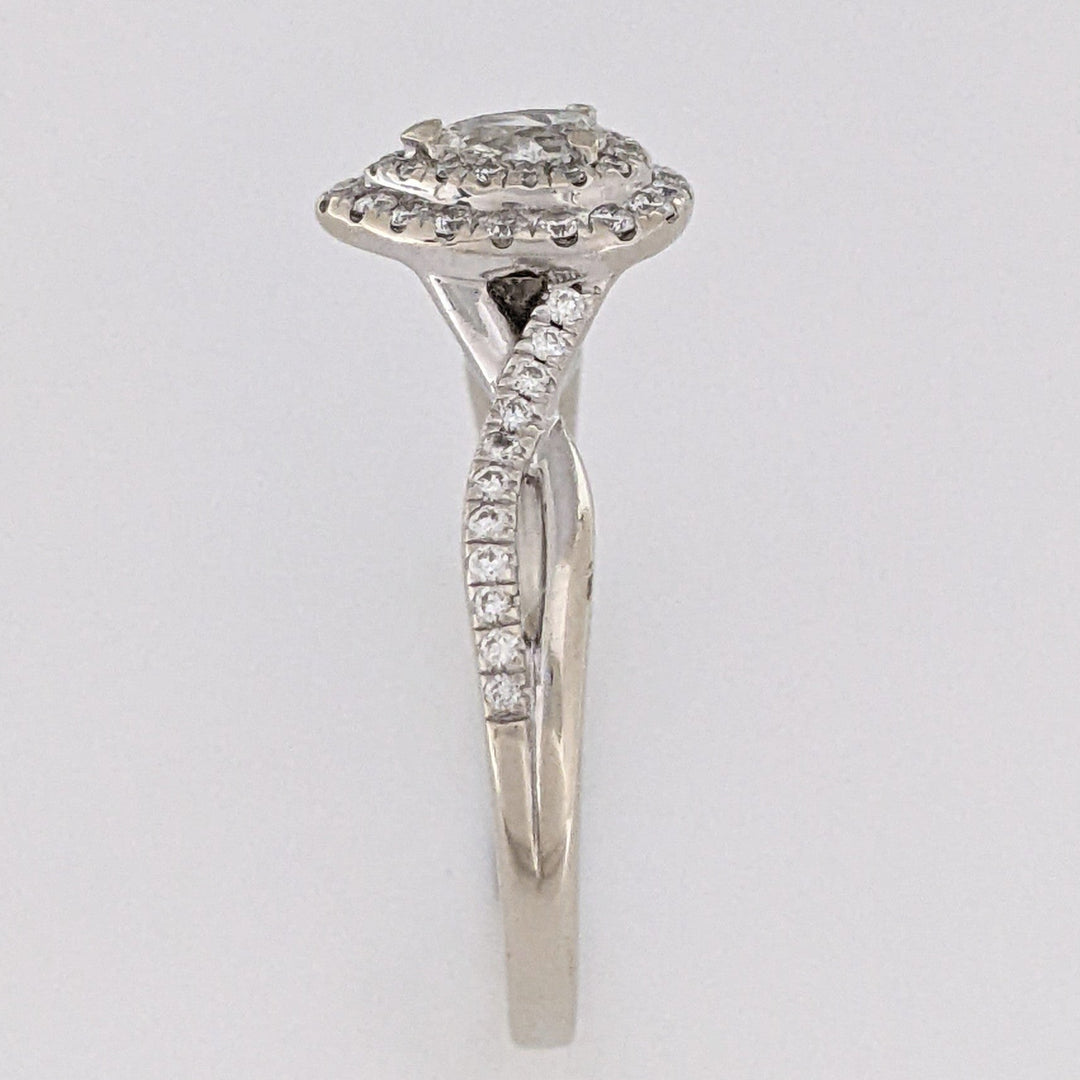 14K WHITE .66 CARAT TOTAL WEIGHT SI1 H DIAMOND PEAR (1) ROUND (54) DOUBLE HALO ESTATE RING 3.0 GRAMS