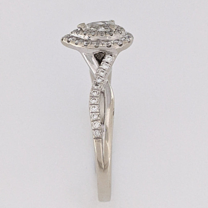 14K WHITE .66 CARAT TOTAL WEIGHT SI1 H DIAMOND PEAR (1) ROUND (54) DOUBLE HALO ESTATE RING 3.0 GRAMS