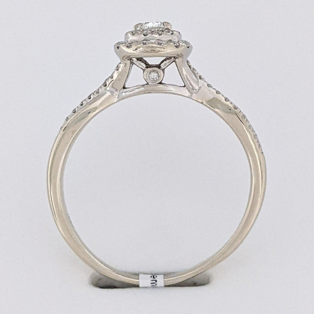 14K WHITE .66 CARAT TOTAL WEIGHT SI1 H DIAMOND PEAR (1) ROUND (54) DOUBLE HALO ESTATE RING 3.0 GRAMS