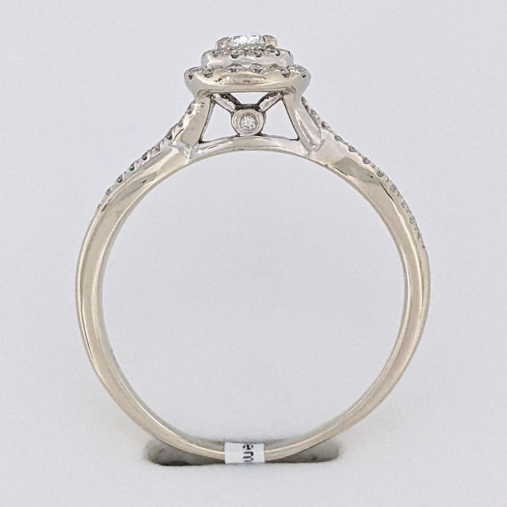 14K WHITE .66 CARAT TOTAL WEIGHT SI1 H DIAMOND PEAR (1) ROUND (54) DOUBLE HALO ESTATE RING 3.0 GRAMS
