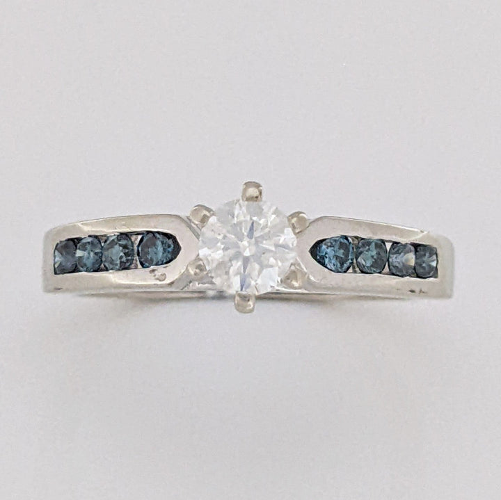 14K WHITE .54 CARAT TOTAL WEIGHT I1 H (10) BLUE (8) CHANNEL SET ESTATE RING 2.8 GRAMS