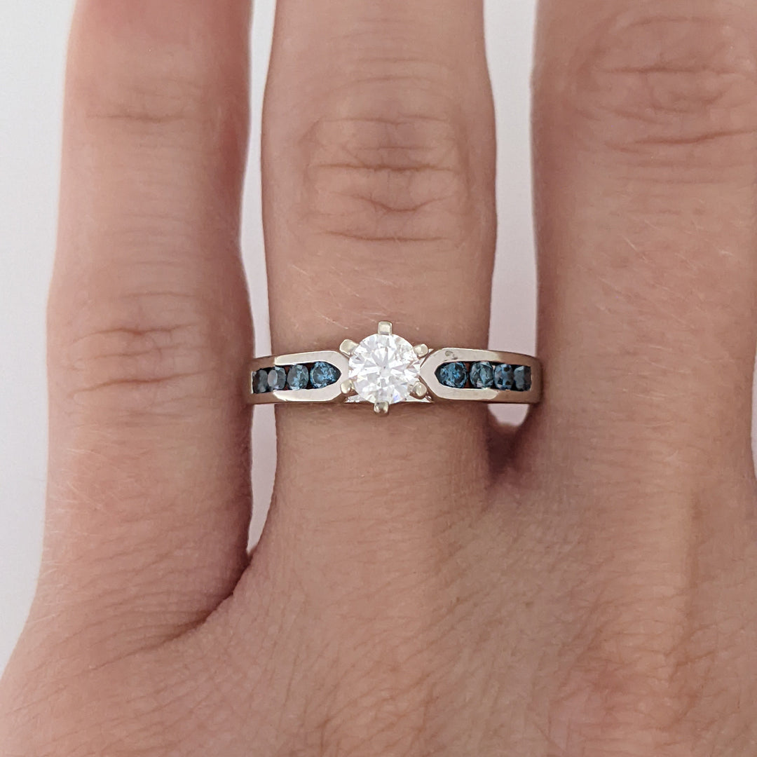 14K WHITE .54 CARAT TOTAL WEIGHT I1 H (10) BLUE (8) CHANNEL SET ESTATE RING 2.8 GRAMS