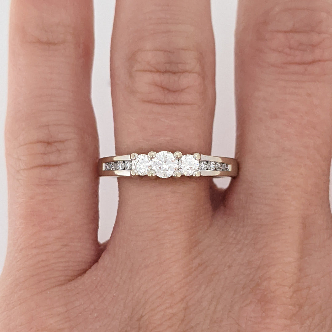 14K WHITE .47 CARAT TOTAL WEIGHT SI2 J DIAMOND ROUND (11) ESTATE TRINITY RING 4.3 GRAMS