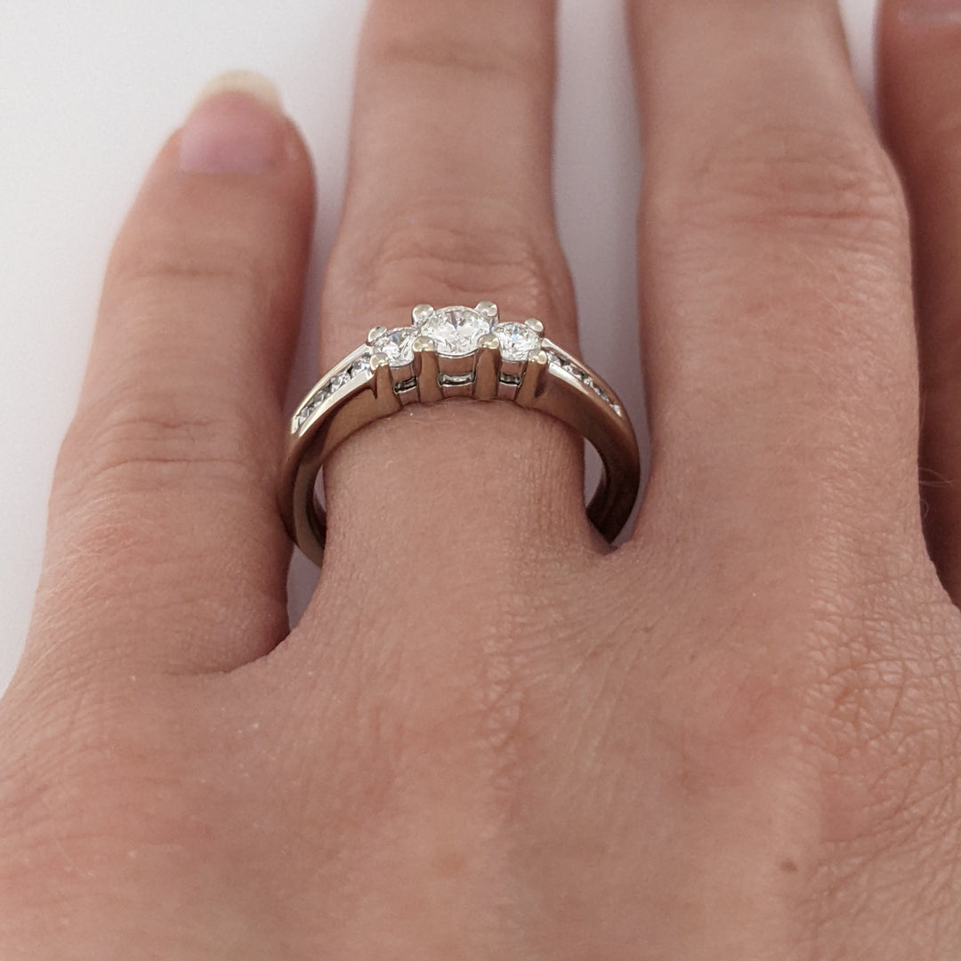 14K WHITE .47 CARAT TOTAL WEIGHT SI2 J DIAMOND ROUND (11) ESTATE TRINITY RING 4.3 GRAMS