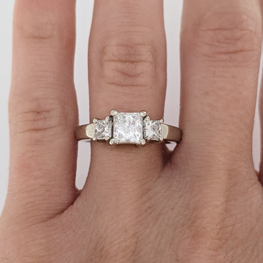 14K WHITE 1.37 CARAT TOTAL WEIGHT I1 I DIAMOND PRINCESS CUT (3) ESTATE TRINITY RING 5.5 GRAMS
