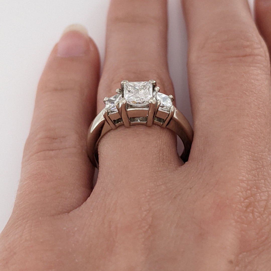14K WHITE 1.37 CARAT TOTAL WEIGHT I1 I DIAMOND PRINCESS CUT (3) ESTATE TRINITY RING 5.5 GRAMS