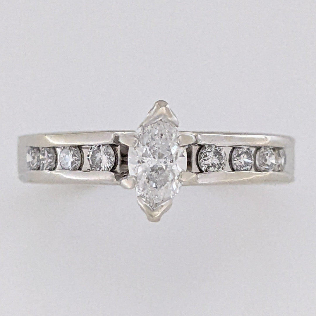 14K WHITE .77 CARAT TOTAL WEIGHT I1 H DIAMOND MARQUISE (1) ROUND (8) ESTATE RING 5.7 GRAMS