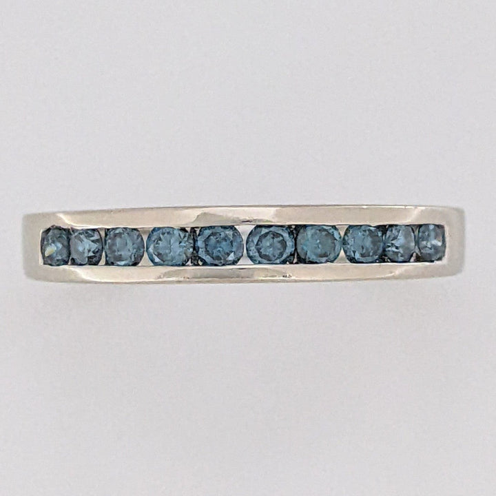 14K WHITE .30 CARAT TOTAL WEIGHT SI1 BLUE DIAMOND ROUND (10) ESTATE CHANNEL BAND 2.1 GRAMS