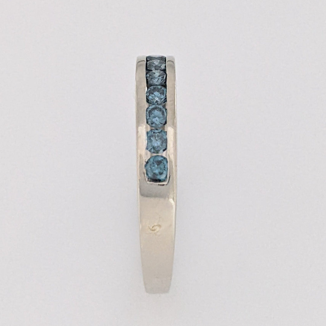 14K WHITE .30 CARAT TOTAL WEIGHT SI1 BLUE DIAMOND ROUND (10) ESTATE CHANNEL BAND 2.1 GRAMS