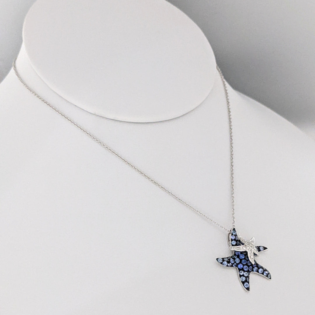 14K WHITE SAPPHIRE AND DIAMOND STARFISH (2) ESTATE PENDANT & CHAIN 3.6 GRAMS