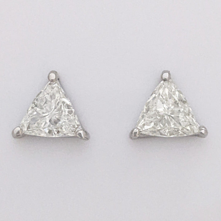 14K WHITE 3.00 CARAT TOTAL WEIGHT SI1 F DIAMOND TRILLION CUT ESTATE STUD EARRINGS 1.6 GRAMS