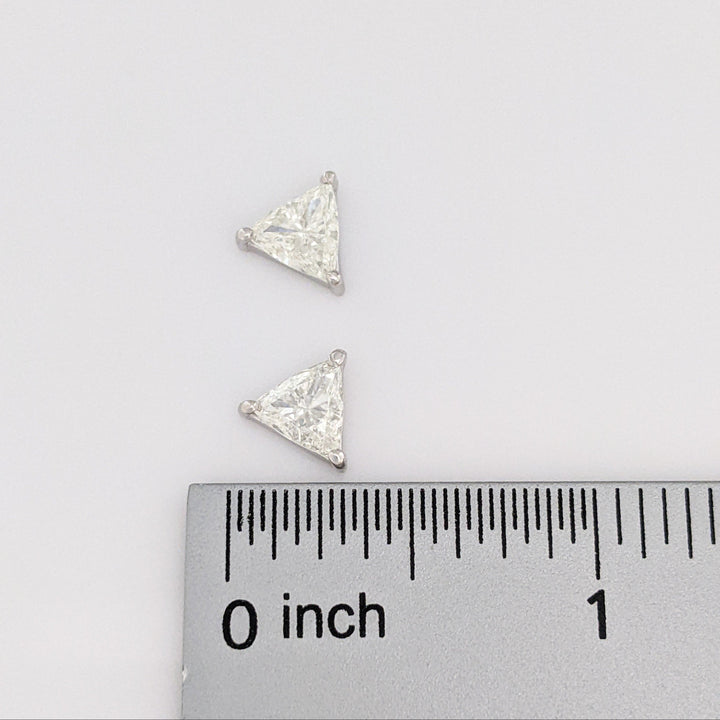 14K WHITE 3.00 CARAT TOTAL WEIGHT SI1 F DIAMOND TRILLION CUT ESTATE STUD EARRINGS 1.6 GRAMS