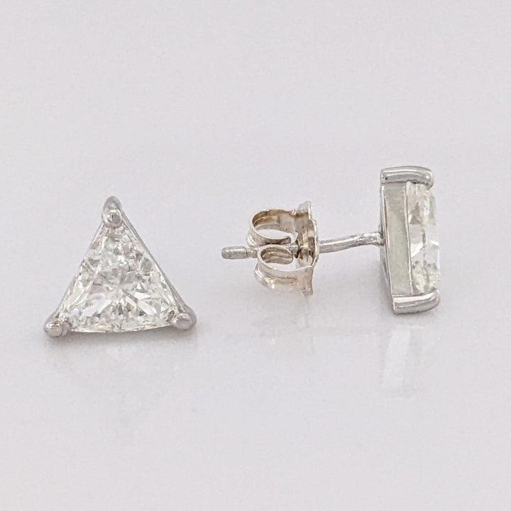 14K WHITE 3.00 CARAT TOTAL WEIGHT SI1 F DIAMOND TRILLION CUT ESTATE STUD EARRINGS 1.6 GRAMS