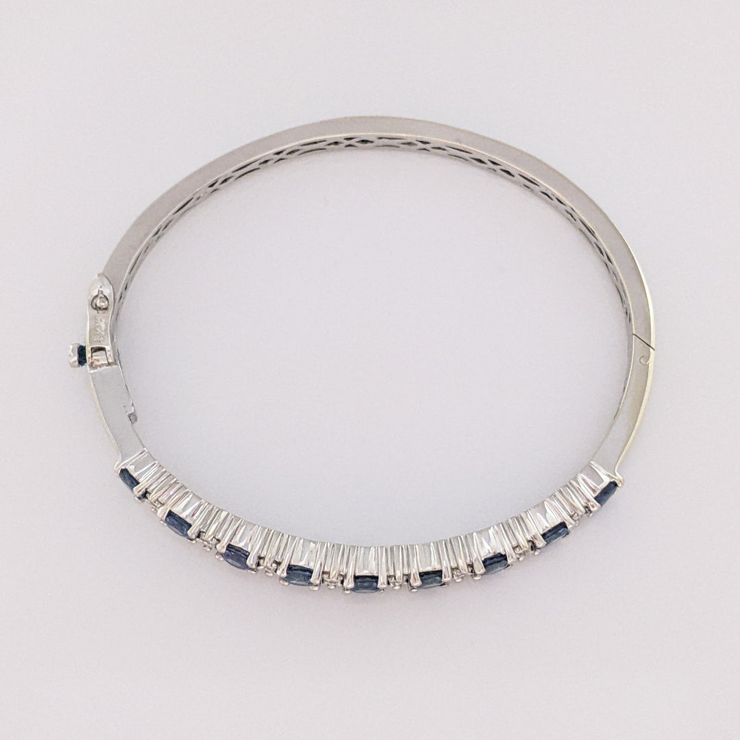 14K SAPPHIRE 4.50 CARAT TOTAL WEIGHT (9) ROUND WITH .71 DIAMOND TOTAL WEIGHT ESTATE BANGLE 23.9 GRAMS