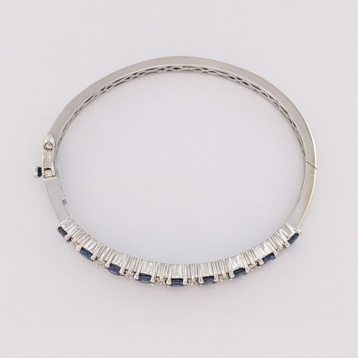 14K SAPPHIRE 4.50 CARAT TOTAL WEIGHT (9) ROUND WITH .71 DIAMOND TOTAL WEIGHT ESTATE BANGLE 23.9 GRAMS