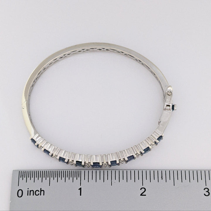 14K SAPPHIRE 4.50 CARAT TOTAL WEIGHT (9) ROUND WITH .71 DIAMOND TOTAL WEIGHT ESTATE BANGLE 23.9 GRAMS