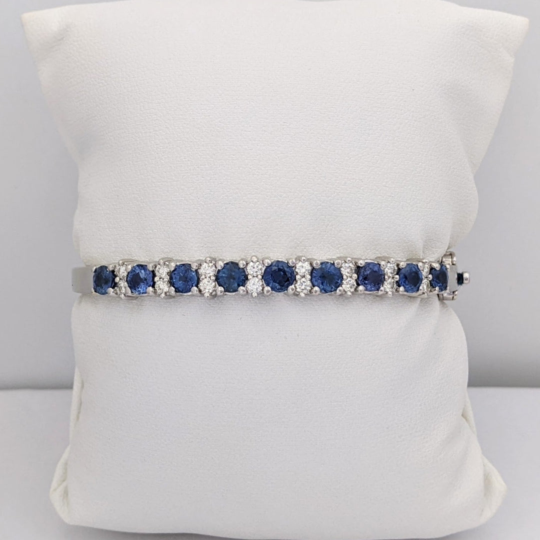 14K SAPPHIRE 4.50 CARAT TOTAL WEIGHT (9) ROUND WITH .71 DIAMOND TOTAL WEIGHT ESTATE BANGLE 23.9 GRAMS