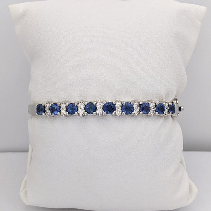 14K SAPPHIRE 4.50 CARAT TOTAL WEIGHT (9) ROUND WITH .71 DIAMOND TOTAL WEIGHT ESTATE BANGLE 23.9 GRAMS