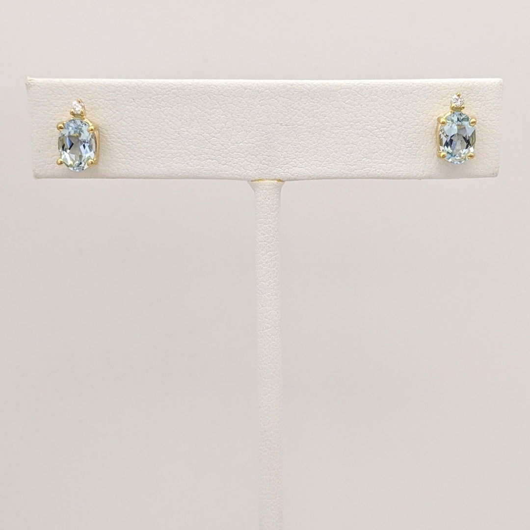 14K AQUAMARINE OVAL 5X7 WITH MELEE ESTATE EARRINGS 1.3 GRAMS