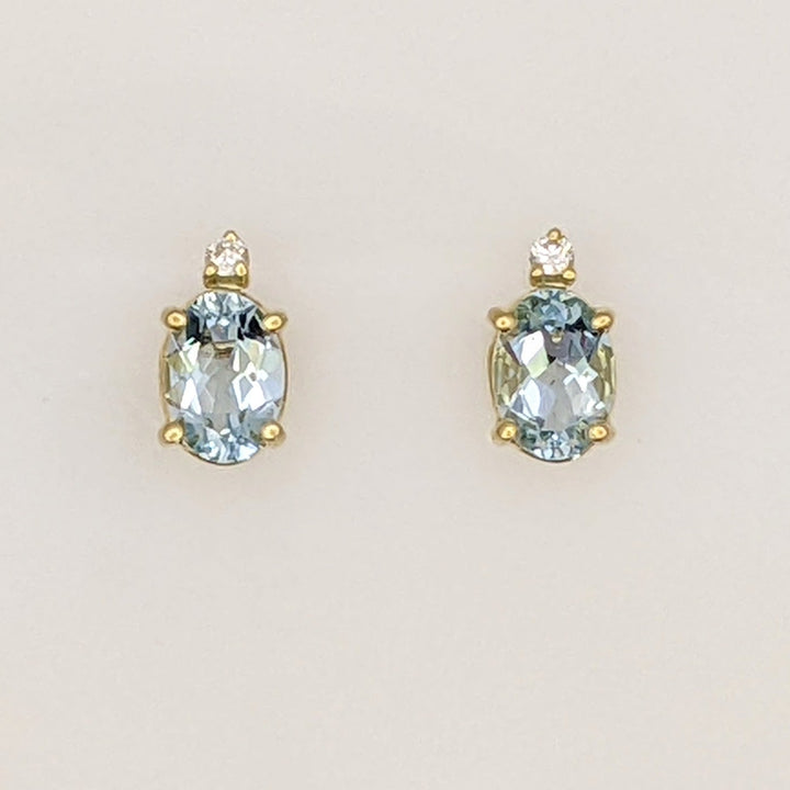 14K AQUAMARINE OVAL 5X7 WITH MELEE ESTATE EARRINGS 1.3 GRAMS