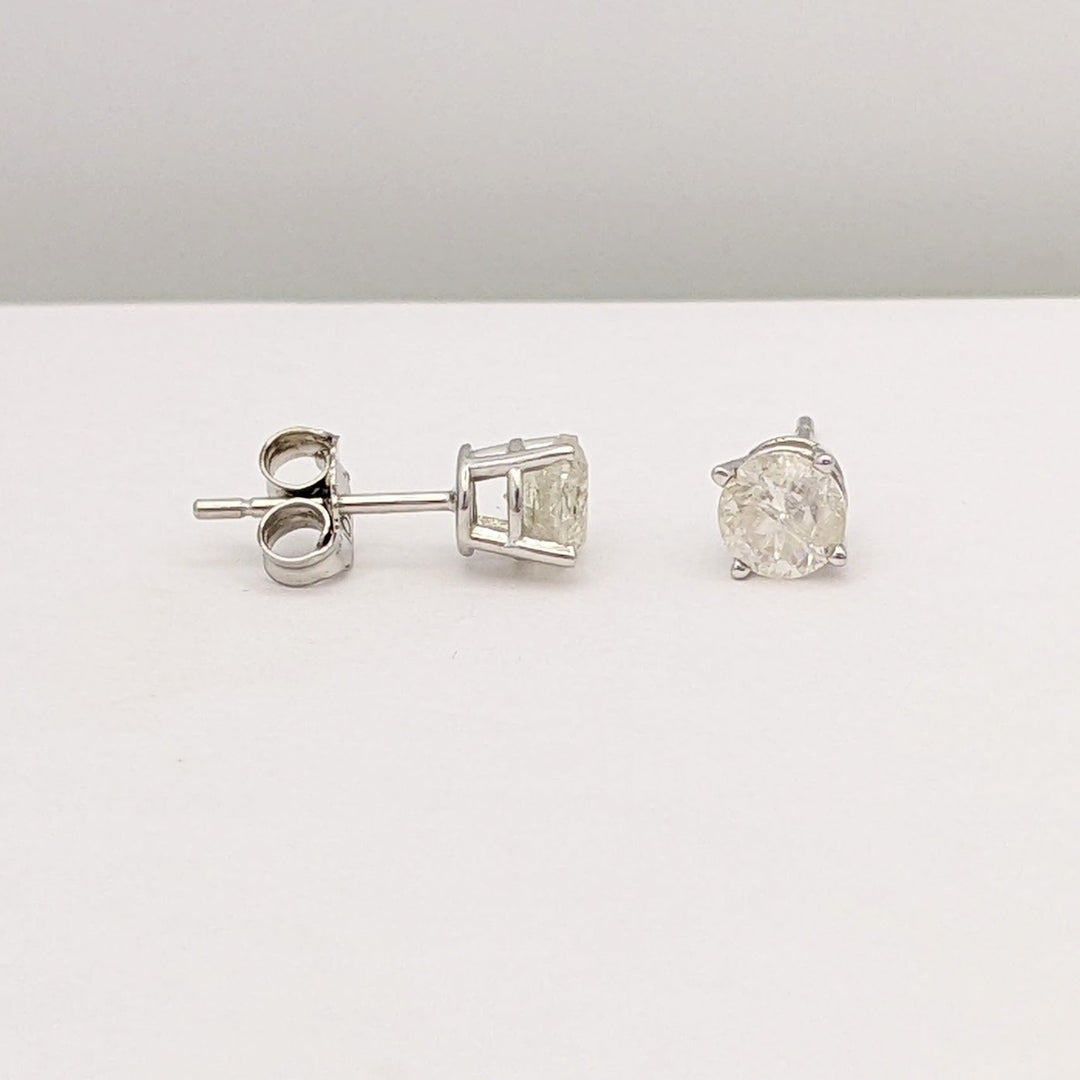 14K WHITE .78 CARAT TOTAL WEIGHT I3 H DIAMOND ROUND (2) ESTATE STUD EARRINGS 0.8 GRAMS