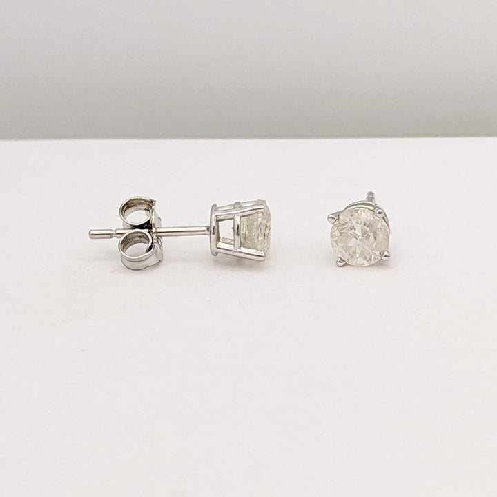 14K WHITE .78 CARAT TOTAL WEIGHT I3 H DIAMOND ROUND (2) ESTATE STUD EARRINGS 0.8 GRAMS