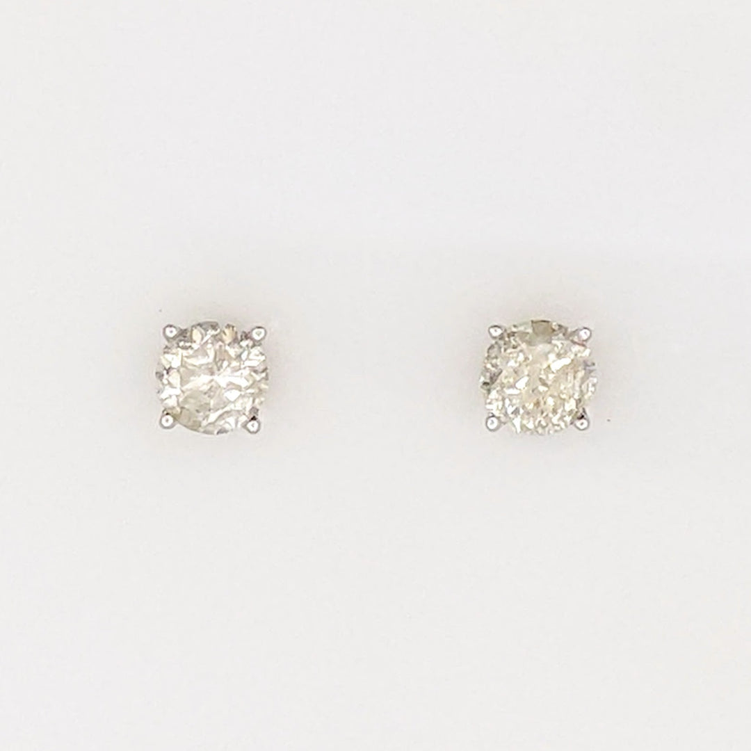 14K WHITE .78 CARAT TOTAL WEIGHT I3 H DIAMOND ROUND (2) ESTATE STUD EARRINGS 0.8 GRAMS