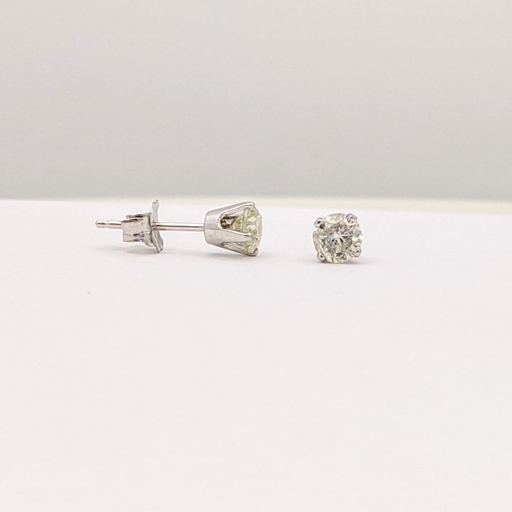 10K WHITE .46 CARAT TOTAL WEIGHT I2 I DIAMOND ROUND (2) ESTATE STUD EARRINGS 0.4 GRAMS