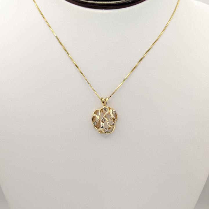 14K .27 CARAT TOTAL WEIGHT I1 L DIAMOND ROUND (6) OPEN FREE FORM ESTATE PENDANT & CHAIN 6.5 GRAMS