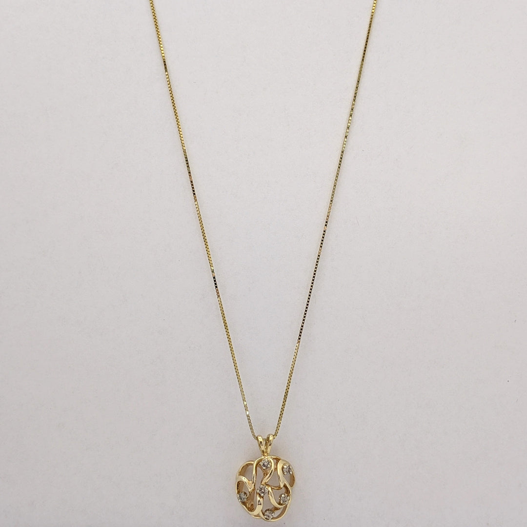 14K .27 CARAT TOTAL WEIGHT I1 L DIAMOND ROUND (6) OPEN FREE FORM ESTATE PENDANT & CHAIN 6.5 GRAMS