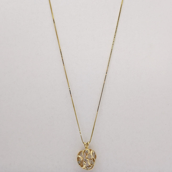 14K .27 CARAT TOTAL WEIGHT I1 L DIAMOND ROUND (6) OPEN FREE FORM ESTATE PENDANT & CHAIN 6.5 GRAMS