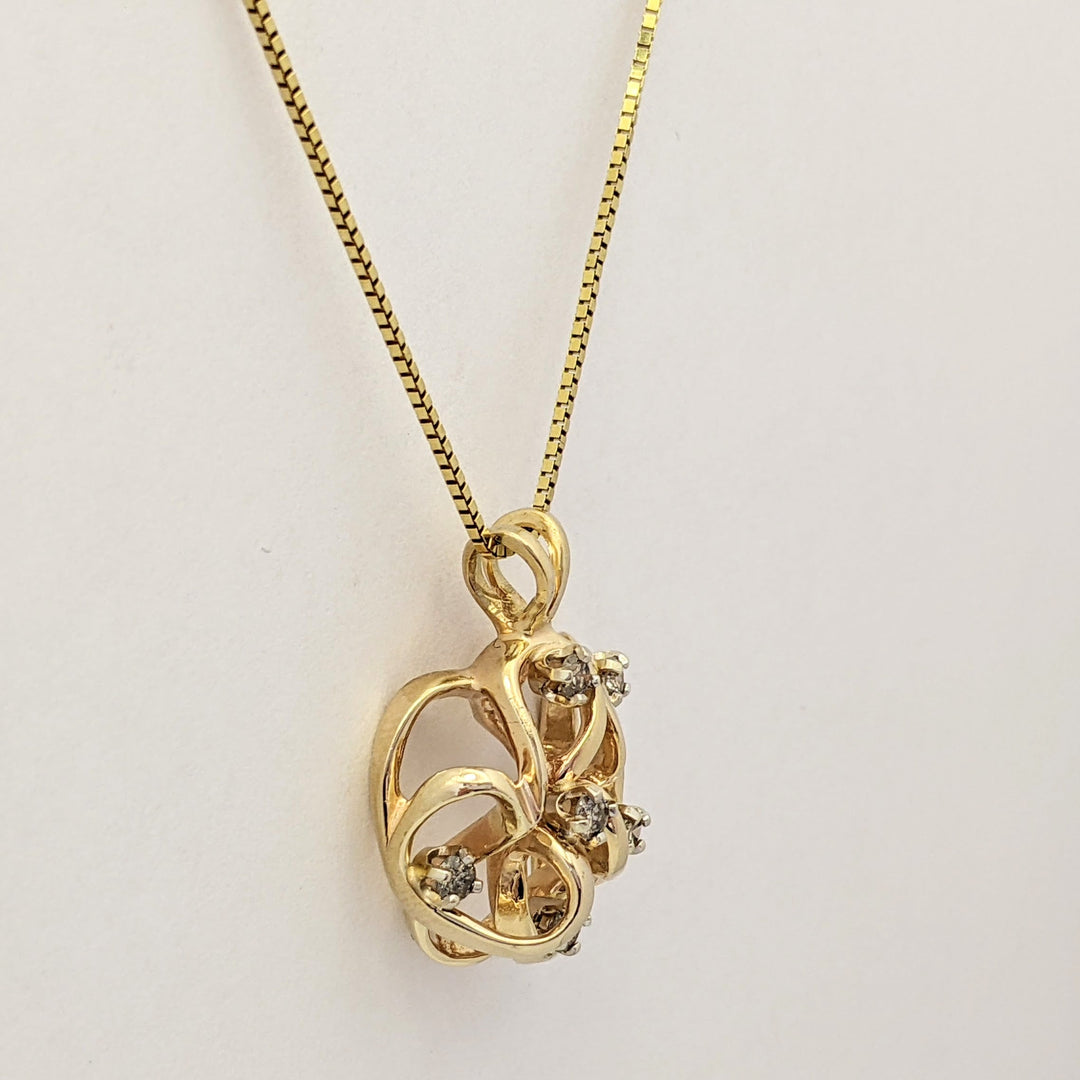14K .27 CARAT TOTAL WEIGHT I1 L DIAMOND ROUND (6) OPEN FREE FORM ESTATE PENDANT & CHAIN 6.5 GRAMS
