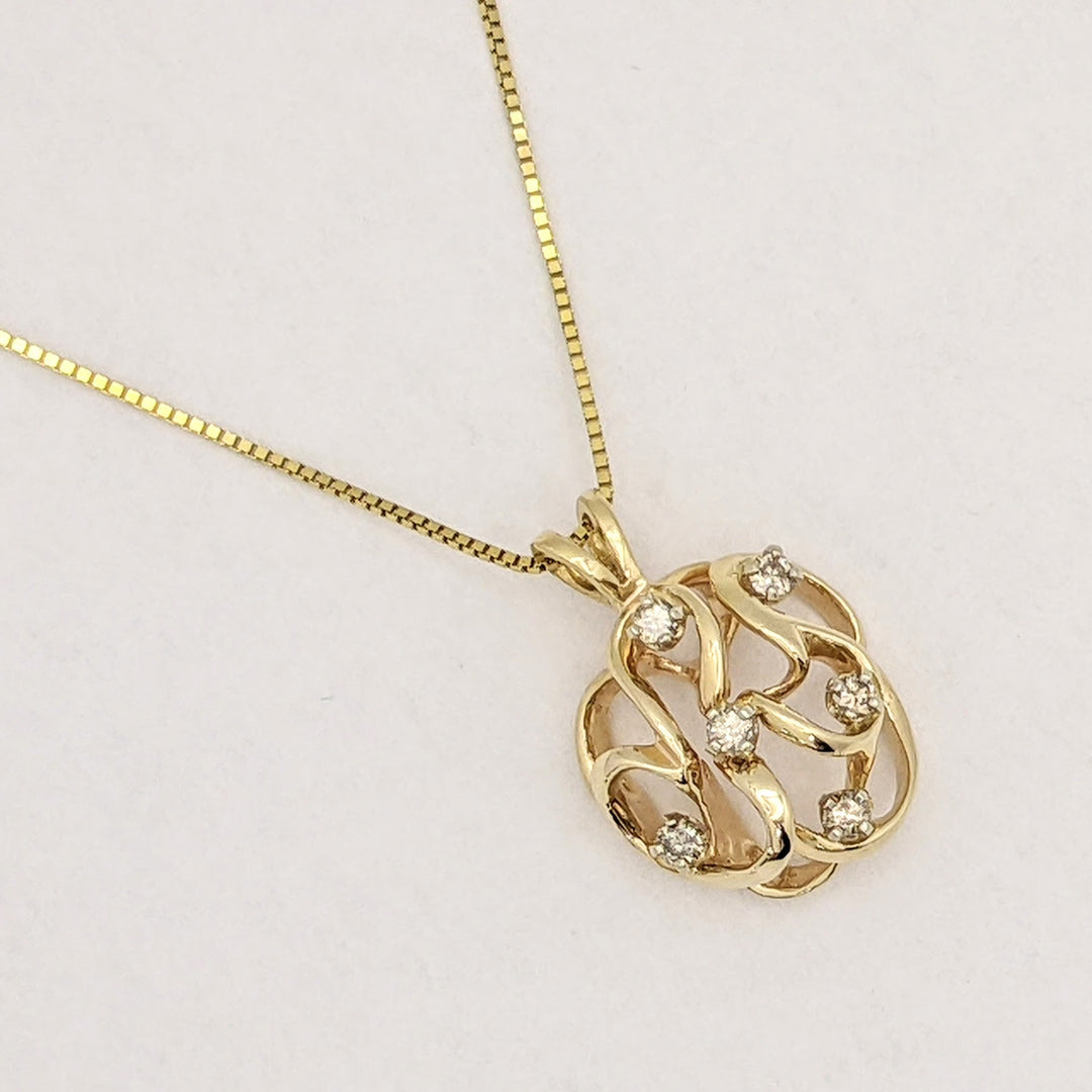 14K .27 CARAT TOTAL WEIGHT I1 L DIAMOND ROUND (6) OPEN FREE FORM ESTATE PENDANT & CHAIN 6.5 GRAMS