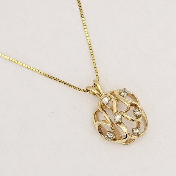 14K .27 CARAT TOTAL WEIGHT I1 L DIAMOND ROUND (6) OPEN FREE FORM ESTATE PENDANT & CHAIN 6.5 GRAMS