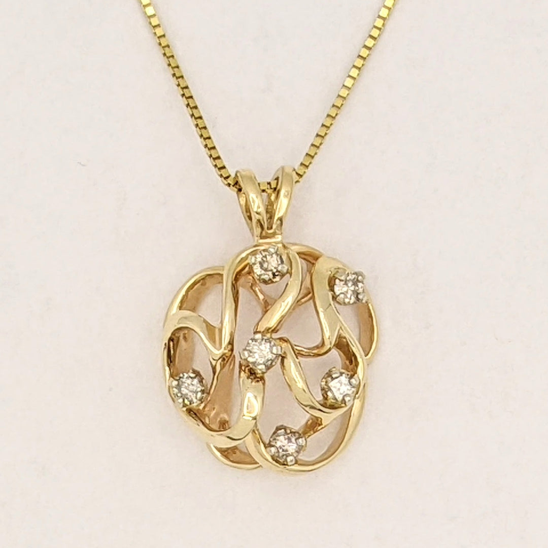 14K .27 CARAT TOTAL WEIGHT I1 L DIAMOND ROUND (6) OPEN FREE FORM ESTATE PENDANT & CHAIN 6.5 GRAMS