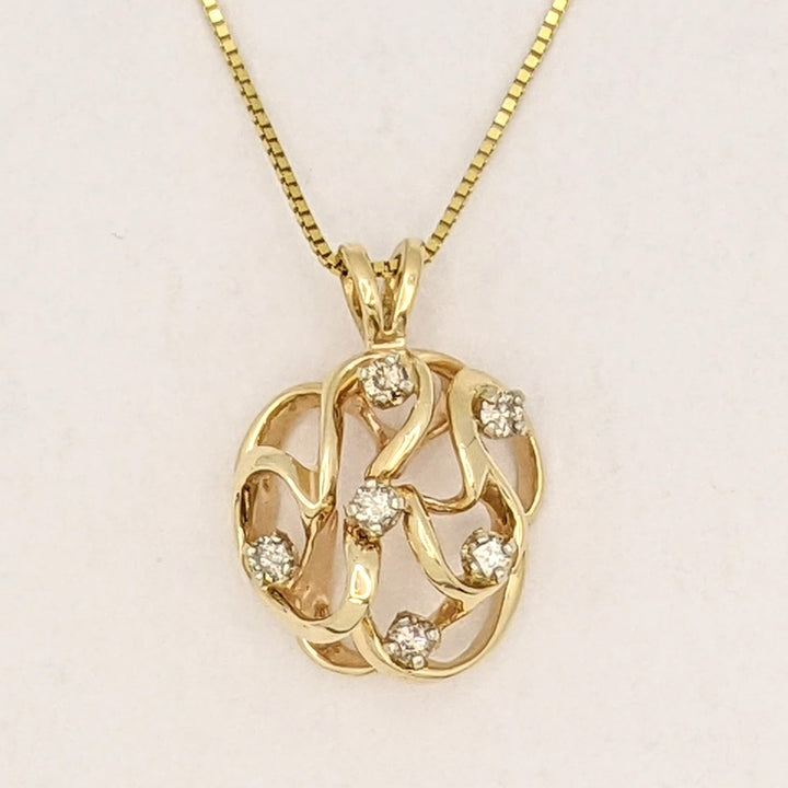 14K .27 CARAT TOTAL WEIGHT I1 L DIAMOND ROUND (6) OPEN FREE FORM ESTATE PENDANT & CHAIN 6.5 GRAMS