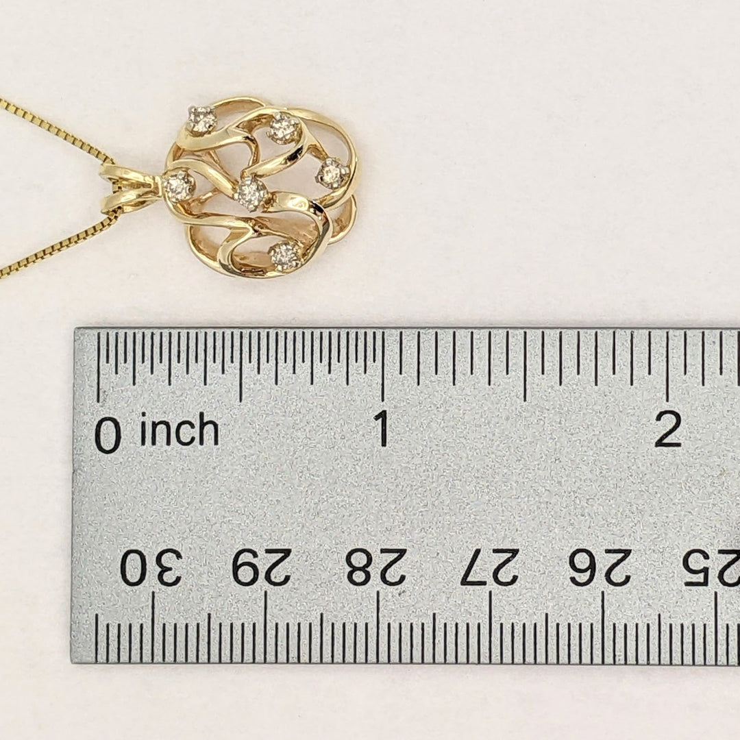14K .27 CARAT TOTAL WEIGHT I1 L DIAMOND ROUND (6) OPEN FREE FORM ESTATE PENDANT & CHAIN 6.5 GRAMS